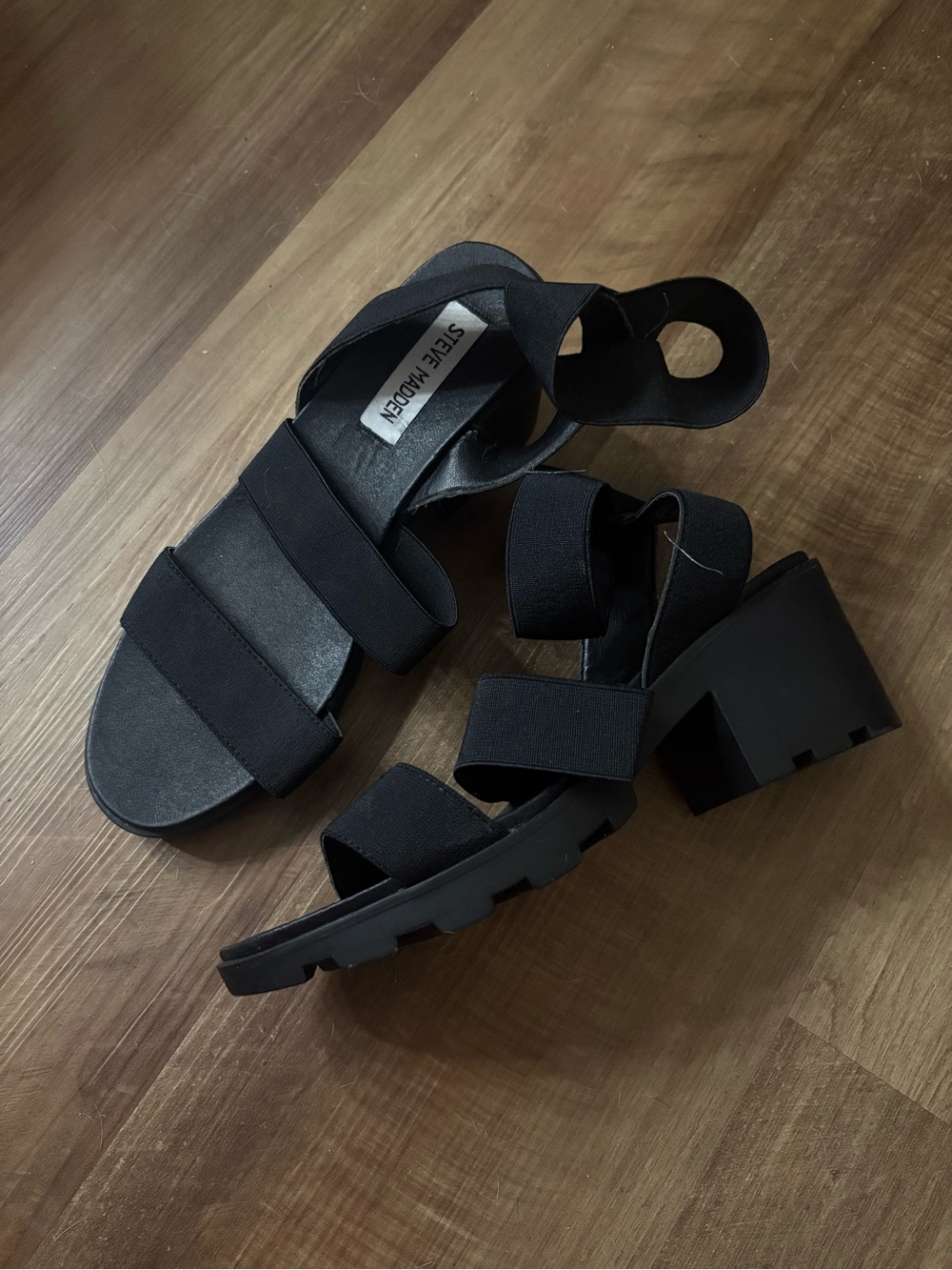 Steve Madden Black Strappy Lug Block Heels